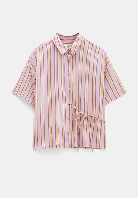 Tie Detail Cotton Stripe Shirt